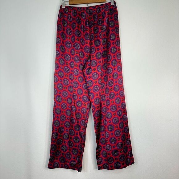 Natori Boho Medallion Print Satin Pajama Pants Womens Medium Bold Red Multicolor - Picture 1 of 9